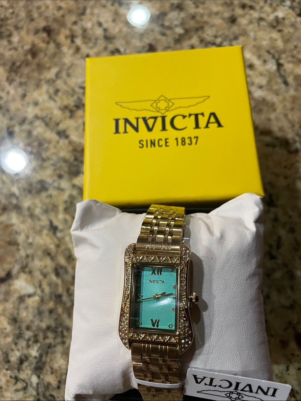 Invicta Wildflower Gold Tone Watch with Turquoise Dial and Crystal Accents
